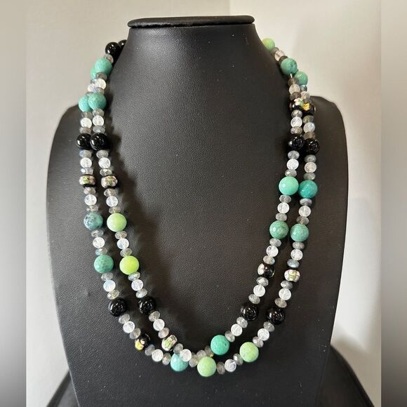 20" Double stranded stone, ceramic and cloisonné beaded necklace! - Picture 13 of 14